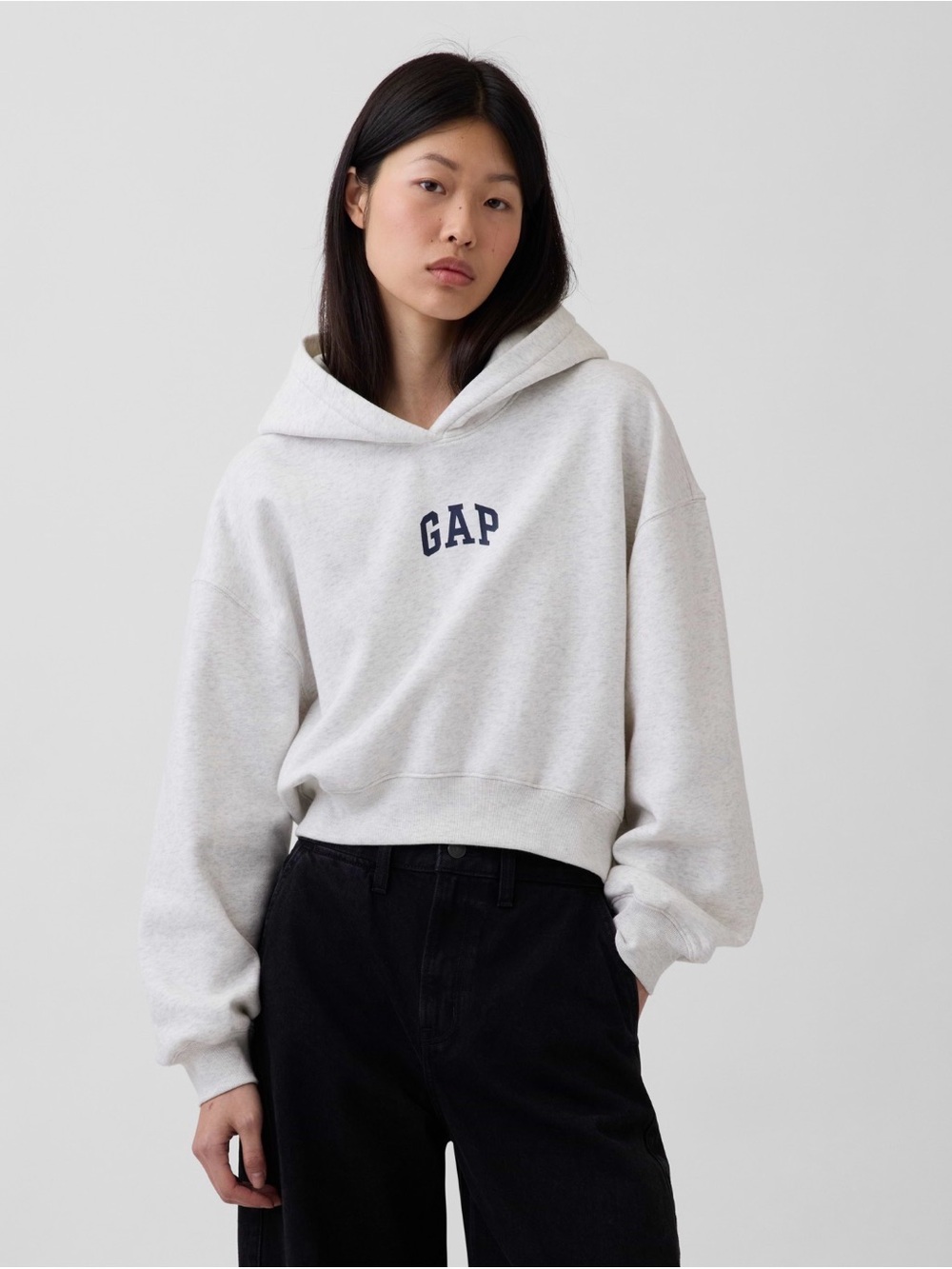 GAP Light Gray Hooded Sweatshirt with Navy Logo